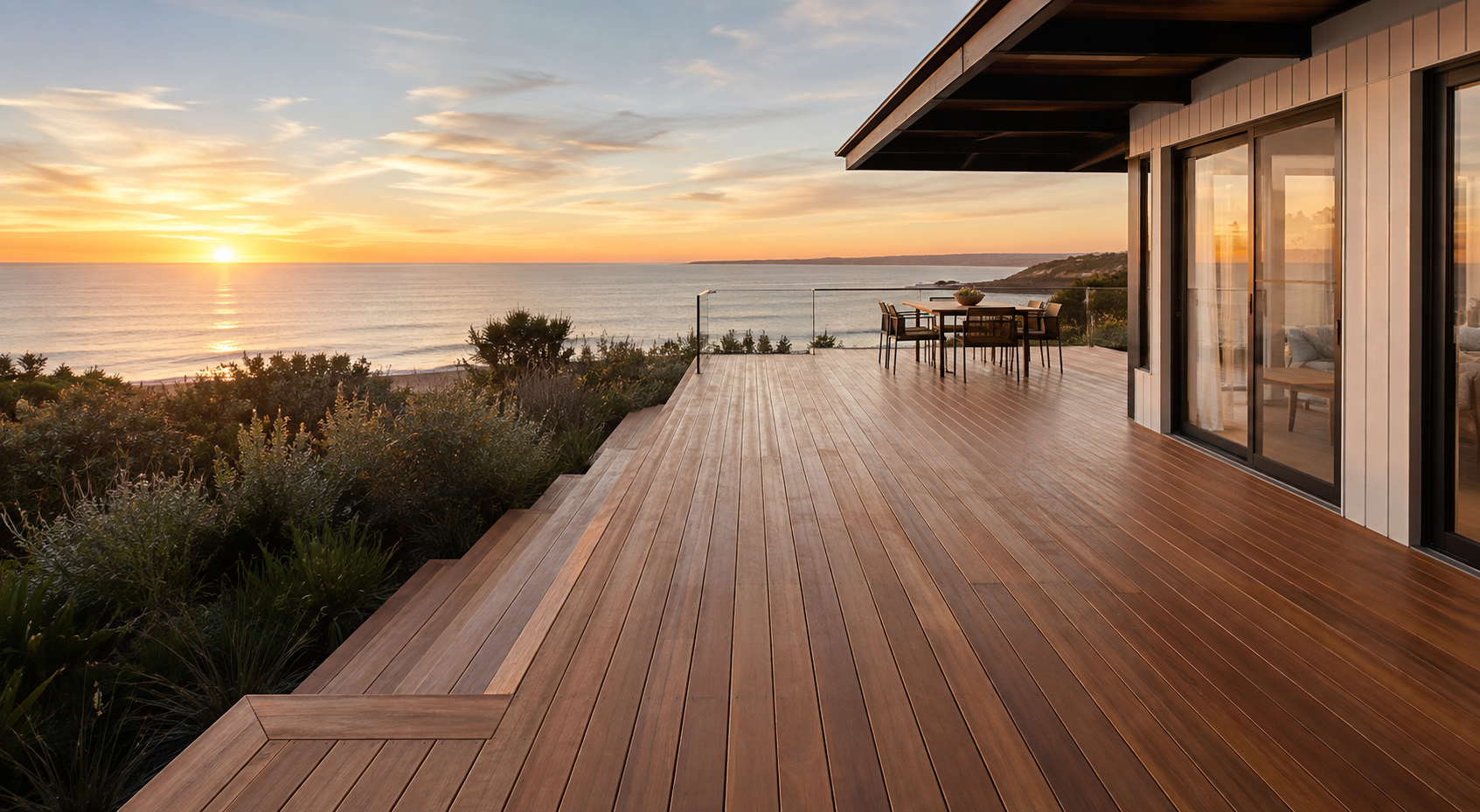 Well-maintained coastal home and timber deck overlooking the water